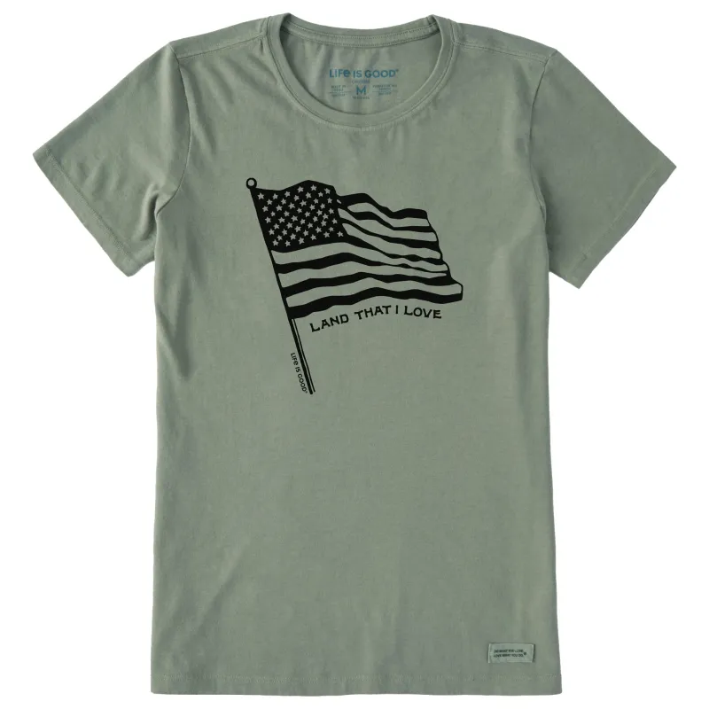 Women's Land that I Love Flag Short Sleeve Crusher Tee sold by Life is Good