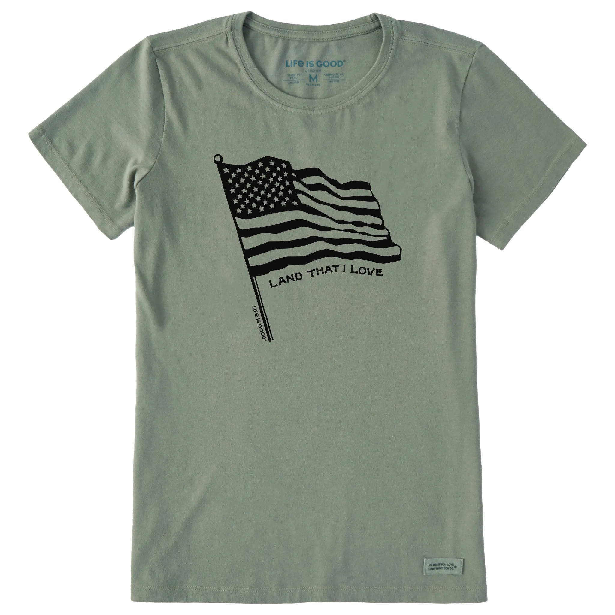 Women's Land that I Love Flag Short Sleeve Crusher Tee sold by Life is Good