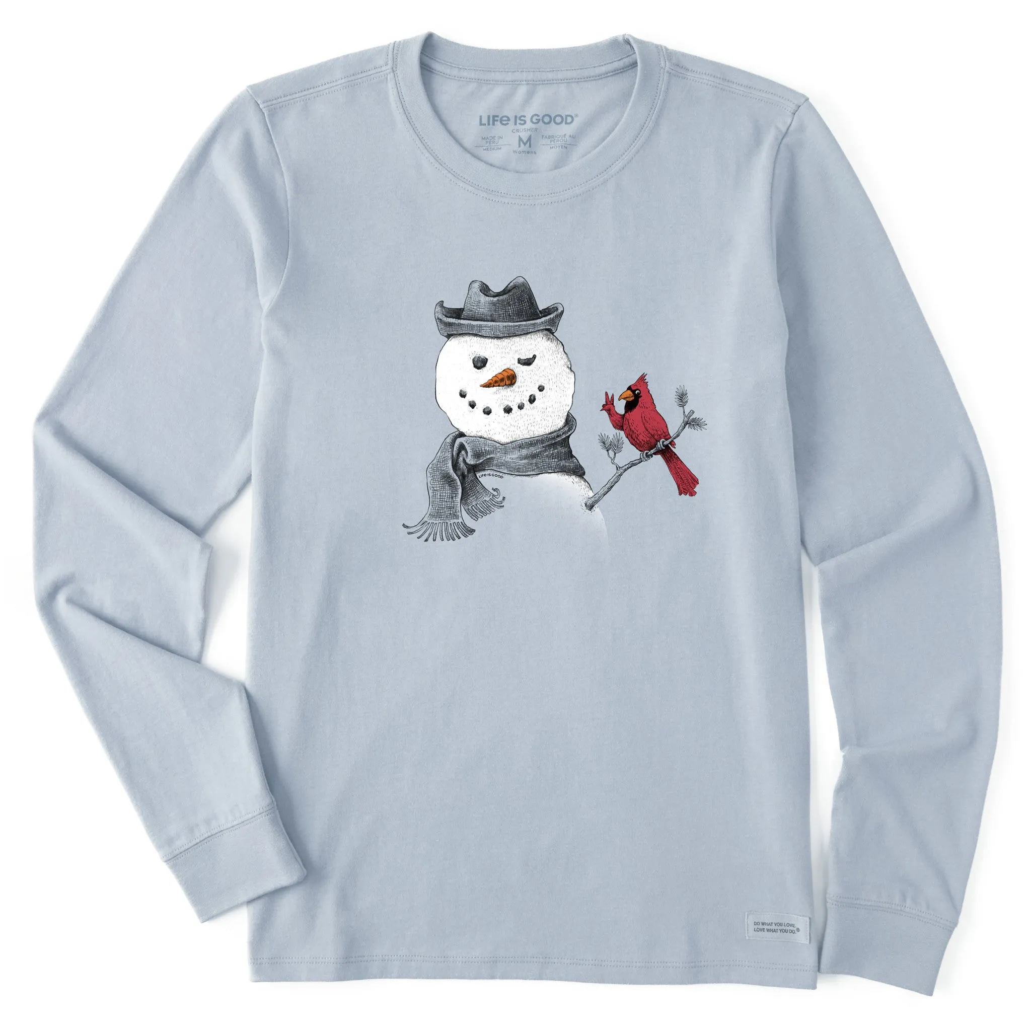 Women's Peaceful Snowman w Cardinal Long Sleeve Crusher Tee sold by Life is Good product image thumbnail 3