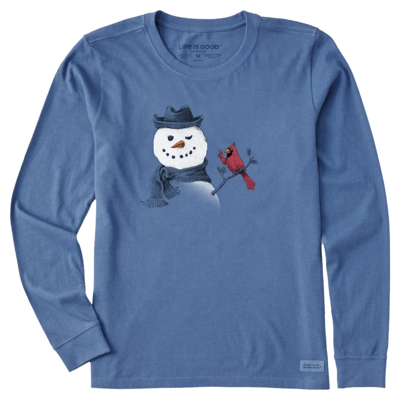 Women's Peaceful Snowman w Cardinal Long Sleeve Crusher Tee sold by Life is Good