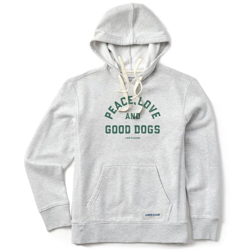 Women's Peace Love and Good Dogs Simply True Fleece Hoodie sold by Life is Good