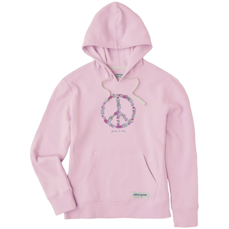 Women's Wildflower Love Peace Sign Simply True Fleece Hoodie sold by Life is Good
