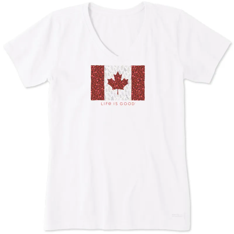 Women's Canadian Flag Wildflowers Short Sleeve Vee sold by Life is Good