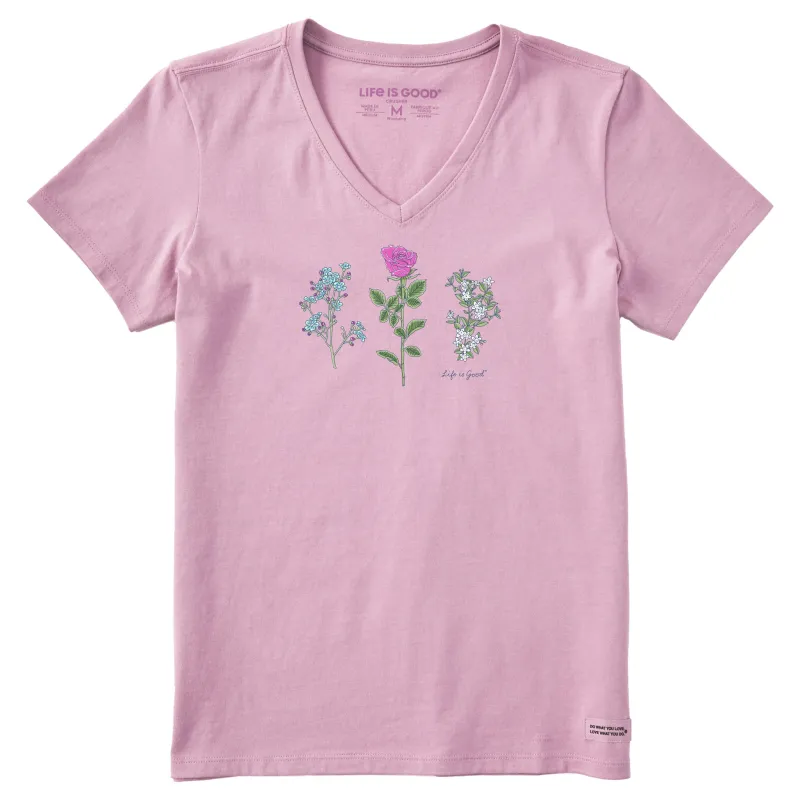 Women's 3 Botanical Rose Jasmine Short Sleeve Crusher Vee sold by Life is Good