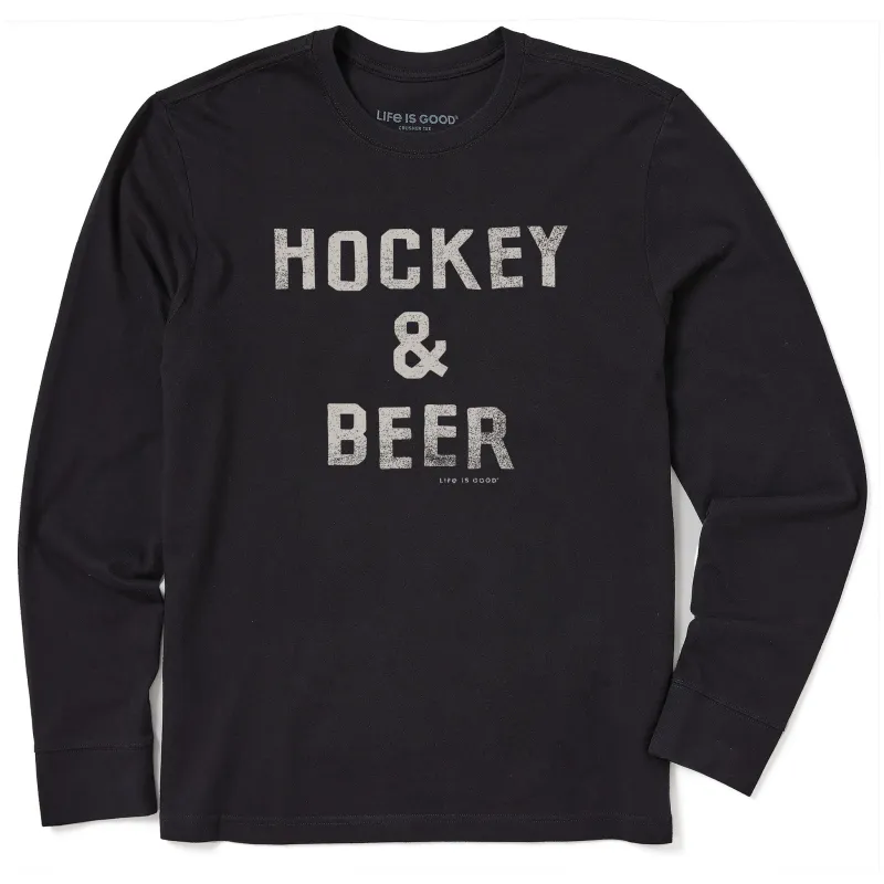 Men's Hockey & Beer Long Sleeve Crusher Tee sold by Life is Good