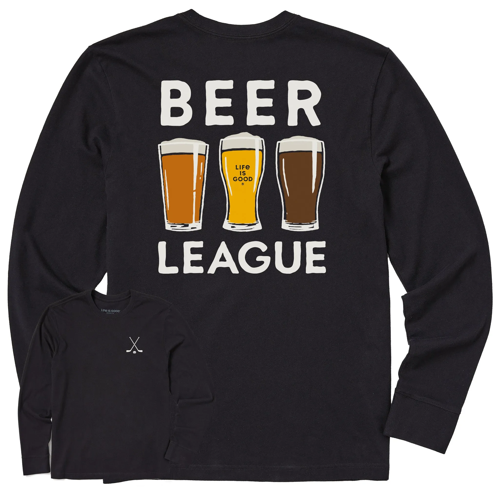 Men's Beer League Hockey Long Sleeve Crusher Tee sold by Life is Good