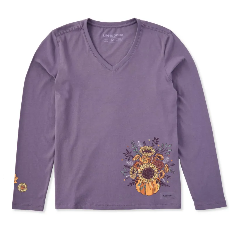 Women's Pumpkin Full of Sunflowers Long Sleeve Crusher Vee sold by Life is Good
