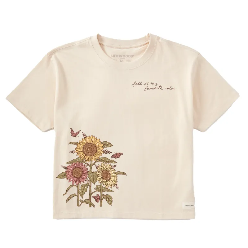 Women's Fall is my Favorite Sunflower Short Sleeve Crusher Boxy Tee sold by Life is Good