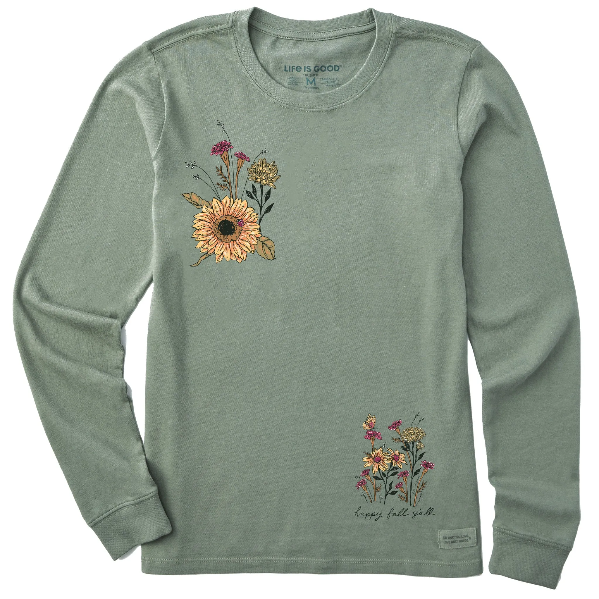 Women's Happy Sunflowers Long Sleeve Crusher Tee sold by Life is Good