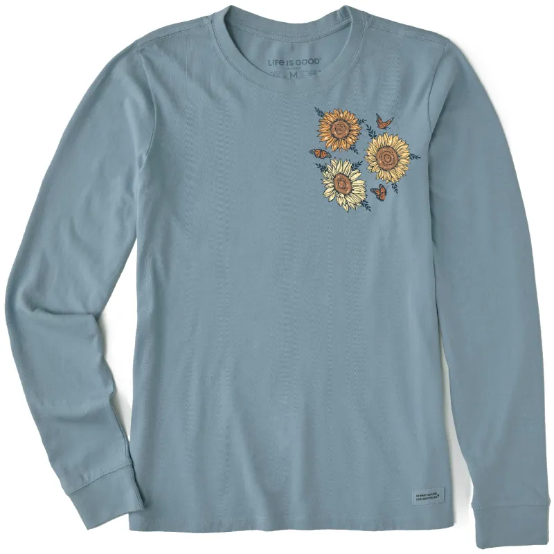 Women's Sunflower Butterflies Long Sleeve Crusher Tee made by Life is Good