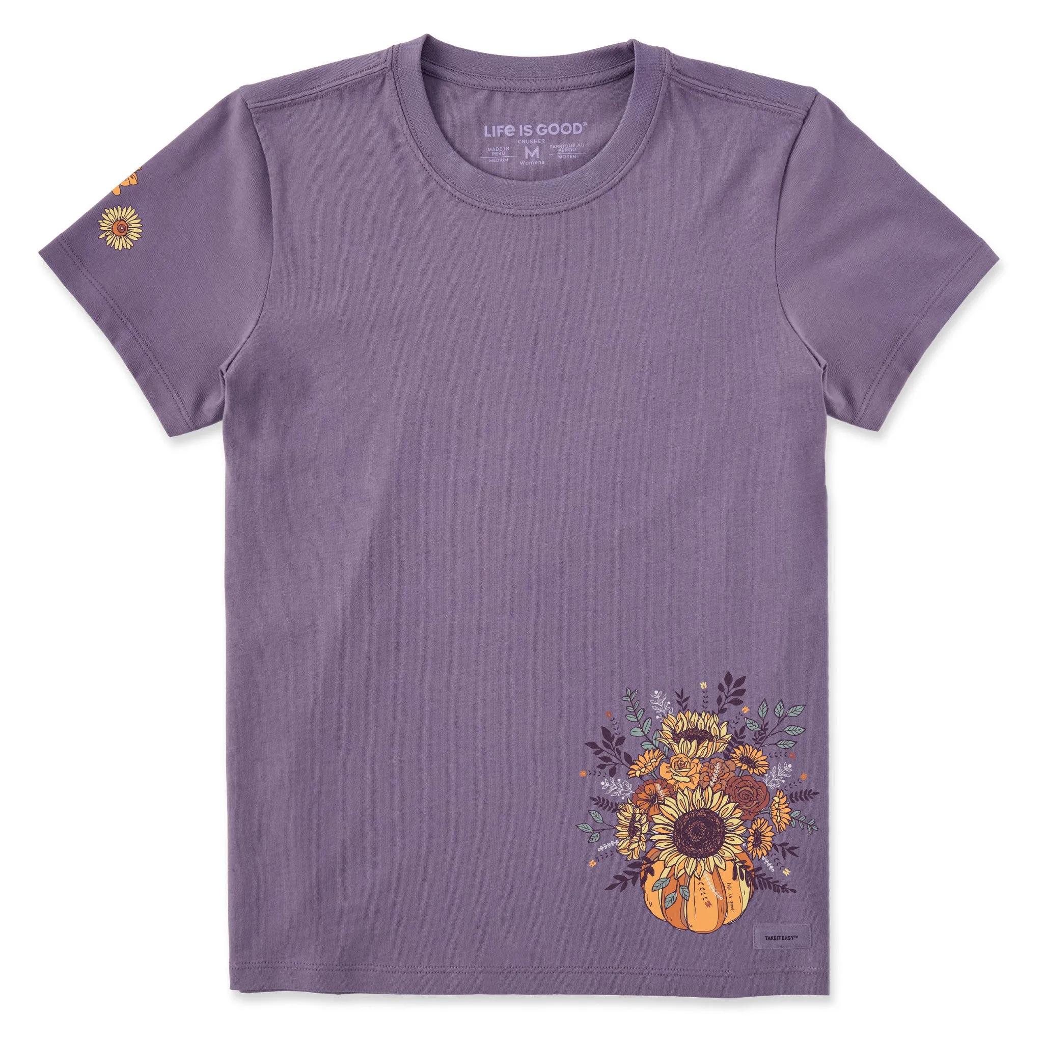 Women's Pumpkin Full of Sunflowers Short Sleeve Crusher Tee sold by Life is Good