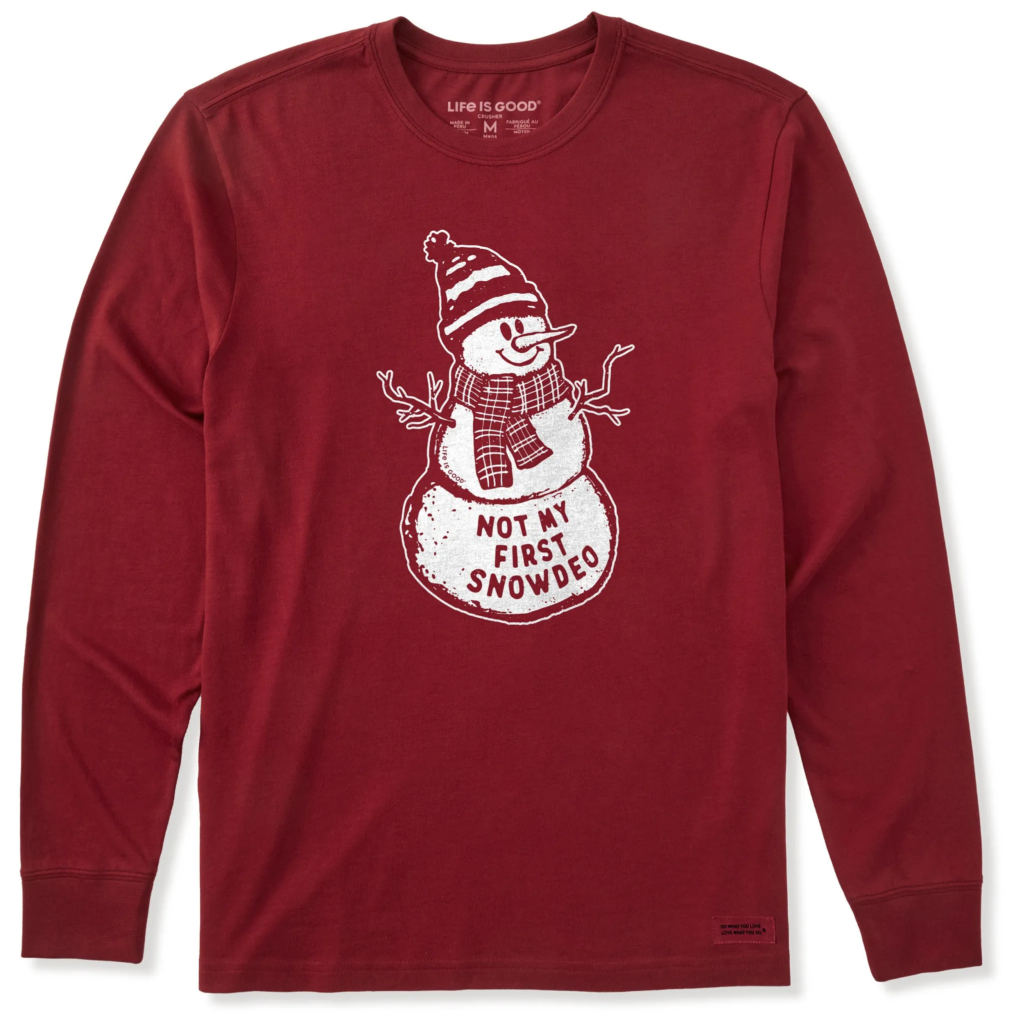 Men's Not Snowman's First Snowdeo Long Sleeve Crusher Tee sold by Life is Good