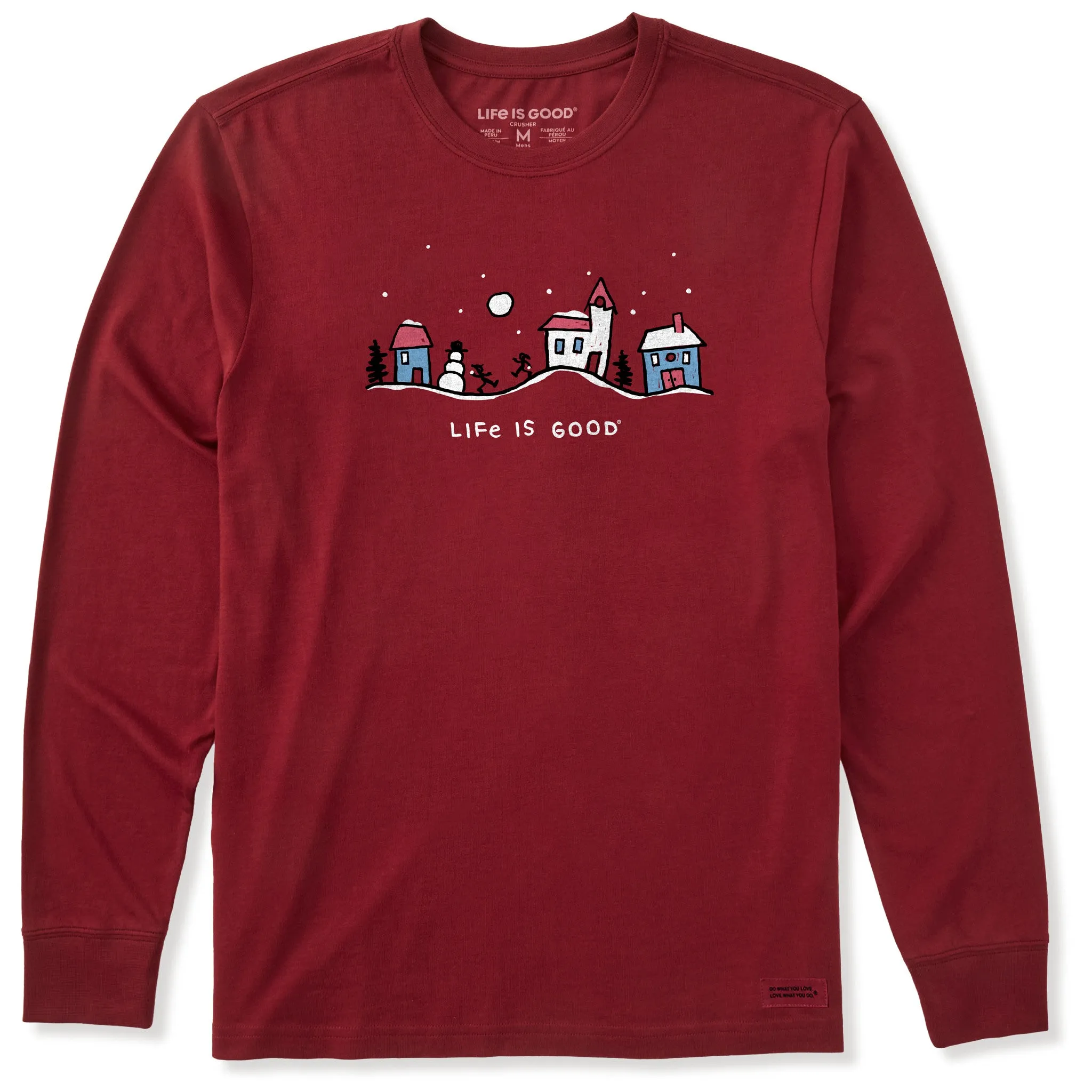 Men's Snowman Village Vista Long Sleeve Crusher Tee sold by Life is Good