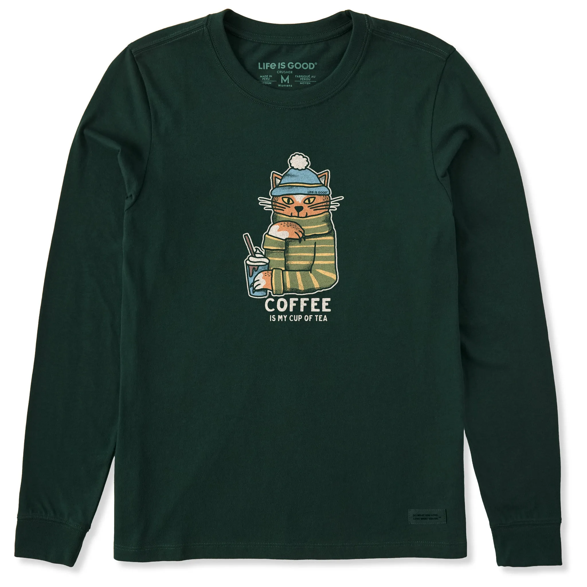 Women's Coffee Tea Cat Long Sleeve Crusher Tee sold by Life is Good product image thumbnail 3