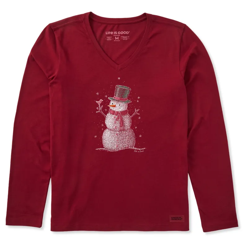 Women's Sparkle Snowman Long Sleeve Crusher Vee made by Life is Good