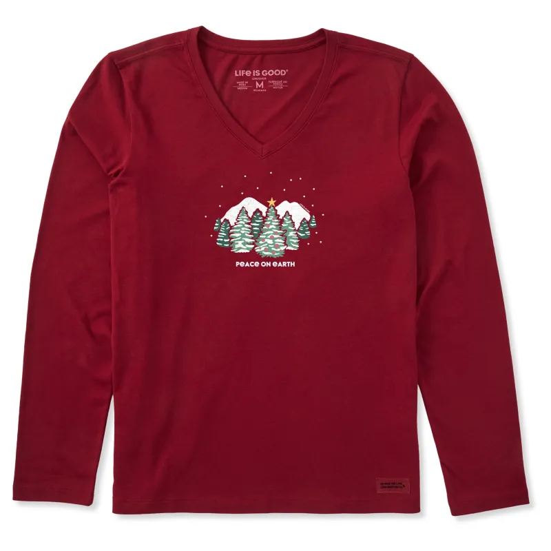 Women's Snowy Xmas Long Sleeve Crusher Vee made by Life is Good