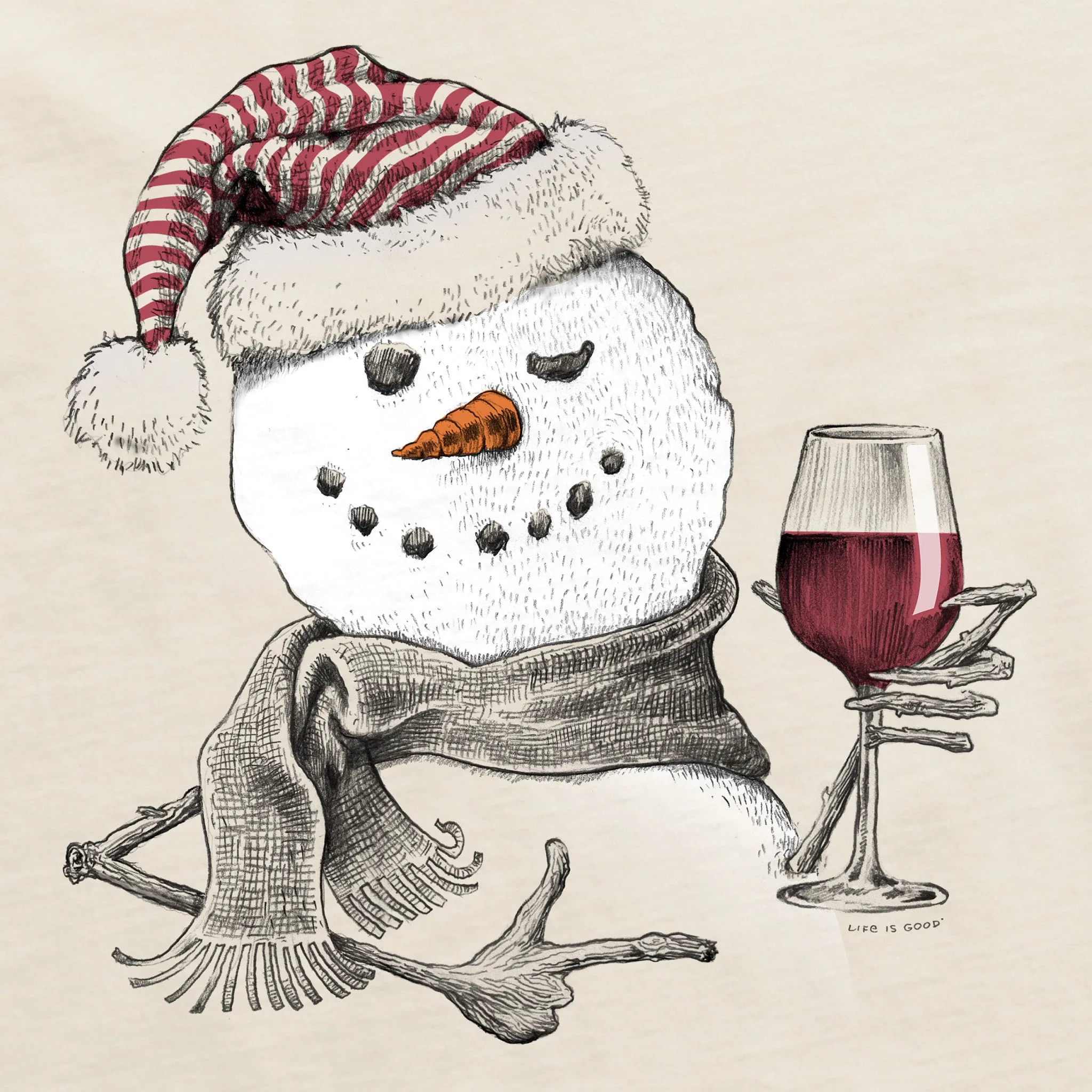 Women's Snowman w Red Wine Long Sleeve Crusher Vee sold by Life is Good product image thumbnail 2
