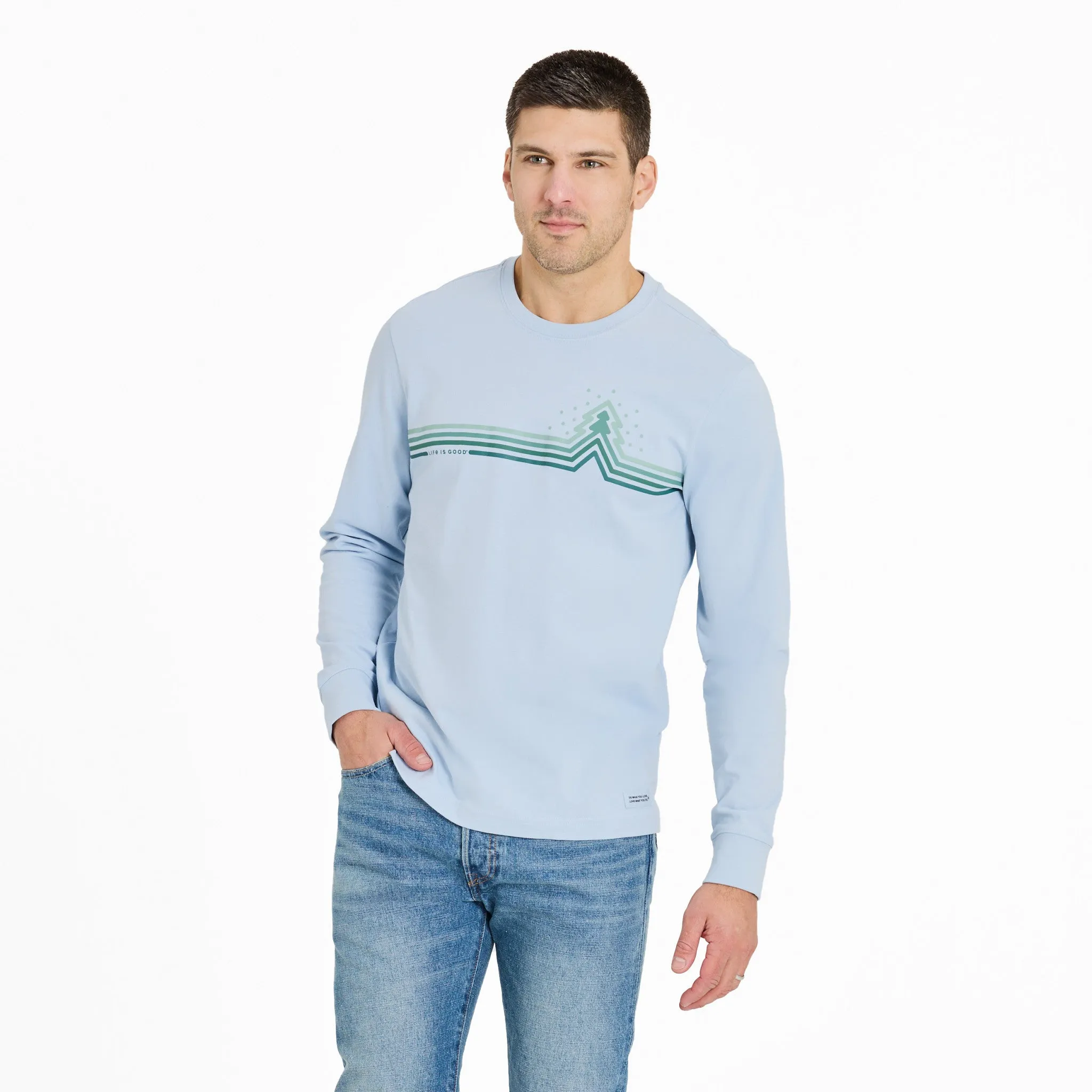 Men's Cool Tree Stripes with Snow Long Long Sleeve Crusher Tee sold by Life is Good
