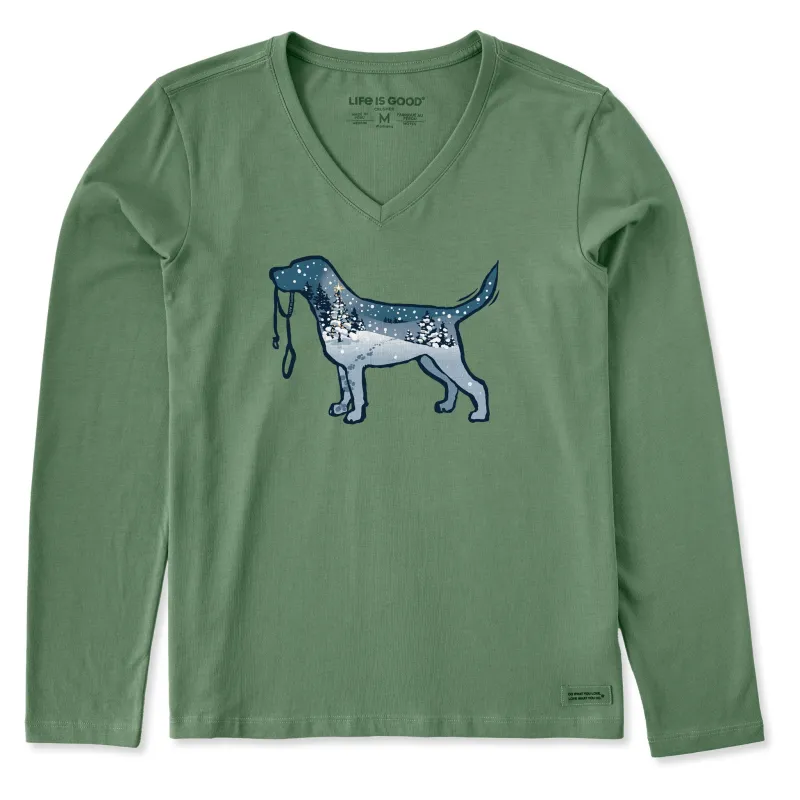 Women's Snowscape Dog Long Sleeve Crusher Vee sold by Life is Good
