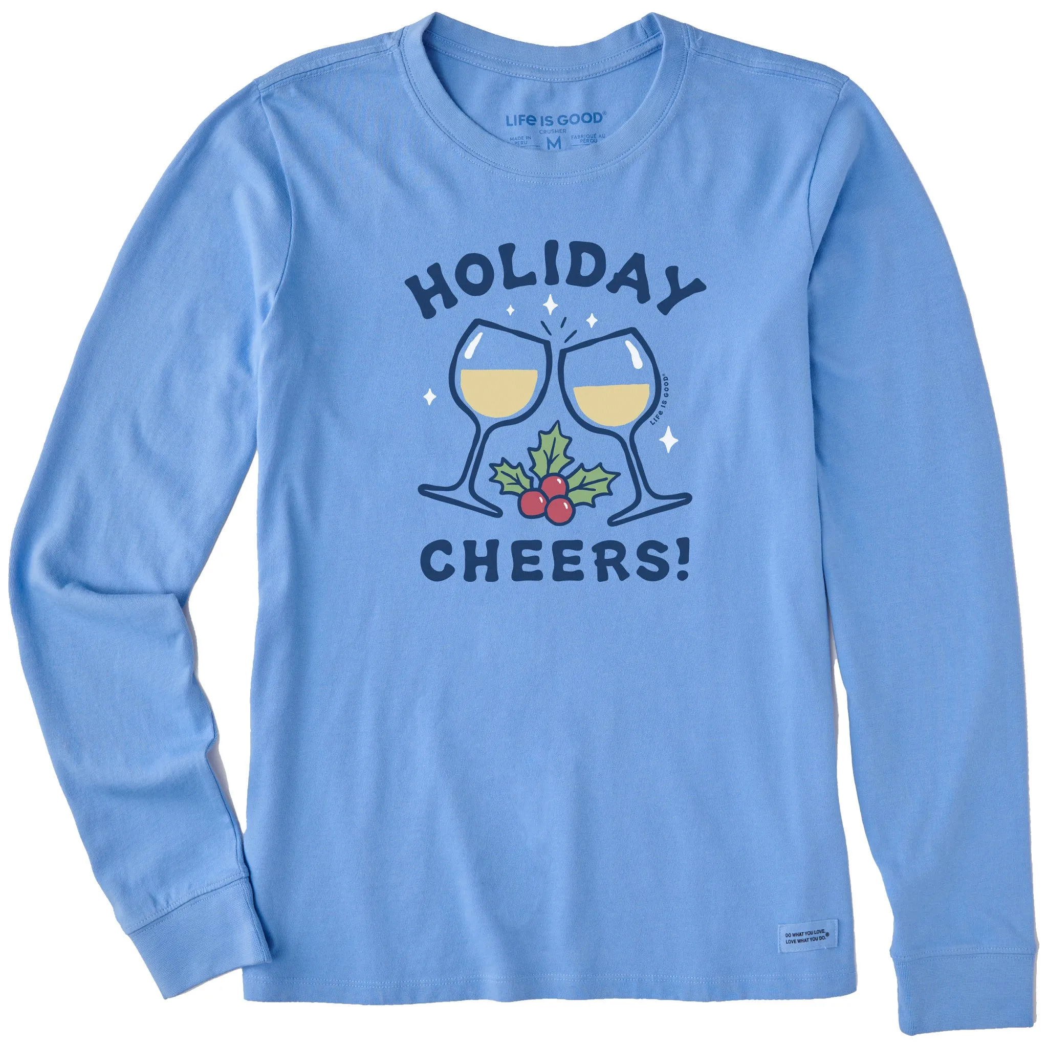 Women's Holiday Cheers Wine Long Sleeve Crusher Tee sold by Life is Good