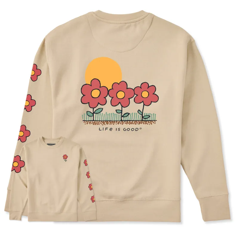Adult Unisex 3 Flowers Every Wear Crew Sweatshirt sold by Life is Good