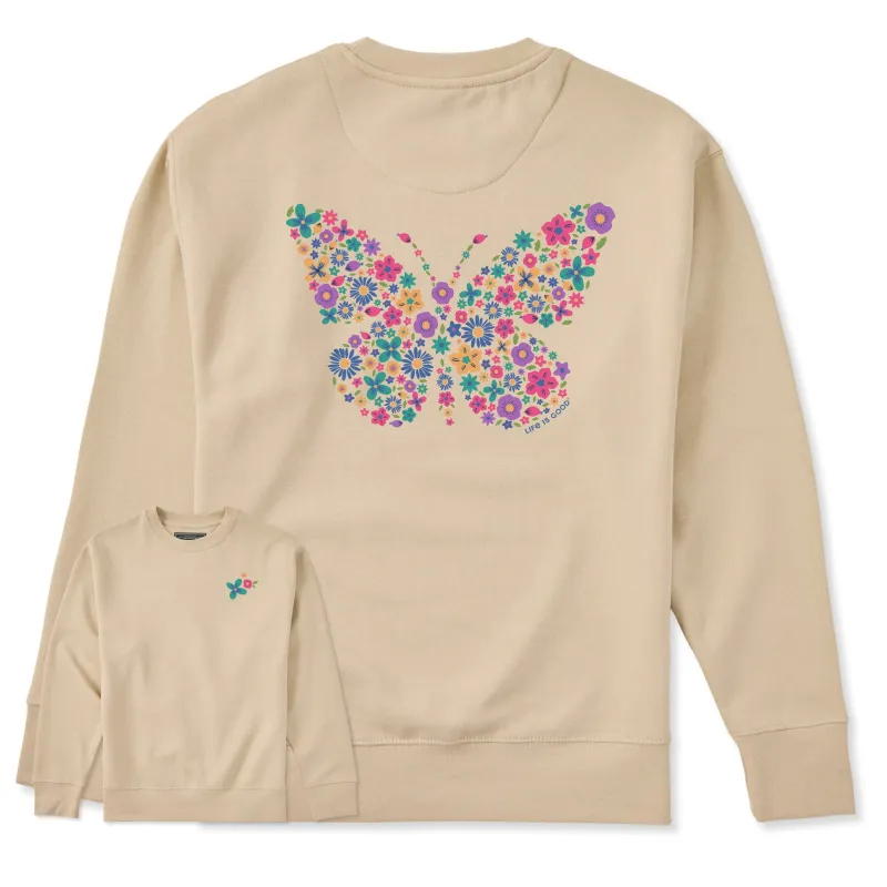 Adult Unisex Floral Butterfly Every Wear Crew Sweatshirt sold by Life is Good