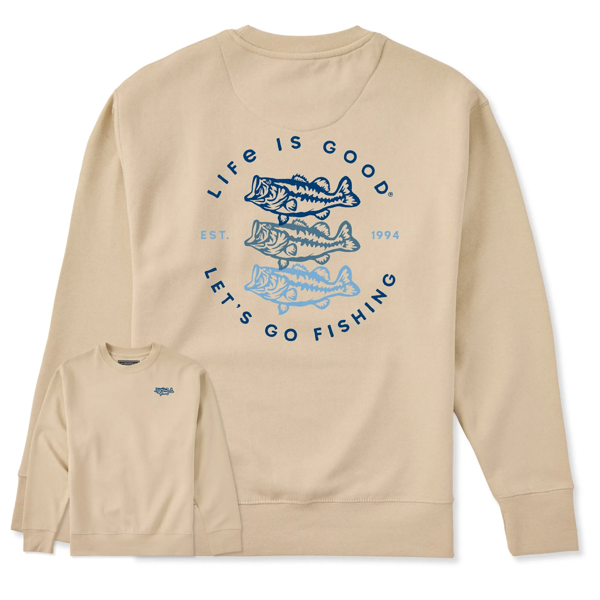 Adult Unisex Let's Go Fishing Trio Every Wear Crew Sweatshirt sold by Life is Good