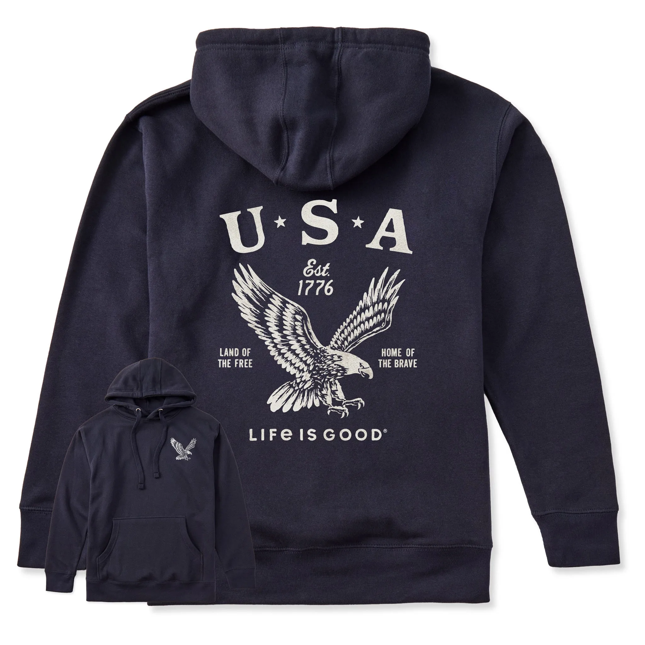 Adult Unisex USA 1776 Eagle Every Wear Hoodie Sweatshirt sold by Life is Good
