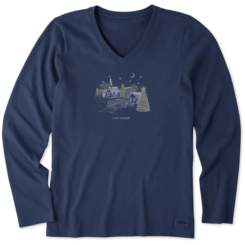 Women's Village Scene Long Sleeve Crusher Vee sold by Life is Good