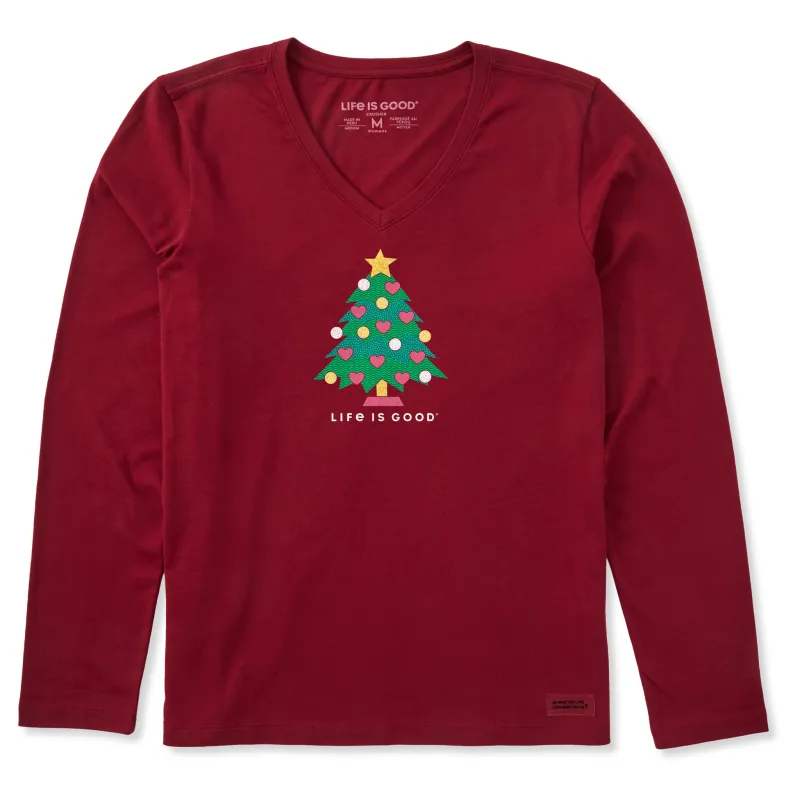 Women's Christmas Tree with Hearts Long Sleeve Crusher Vee sold by Life is Good