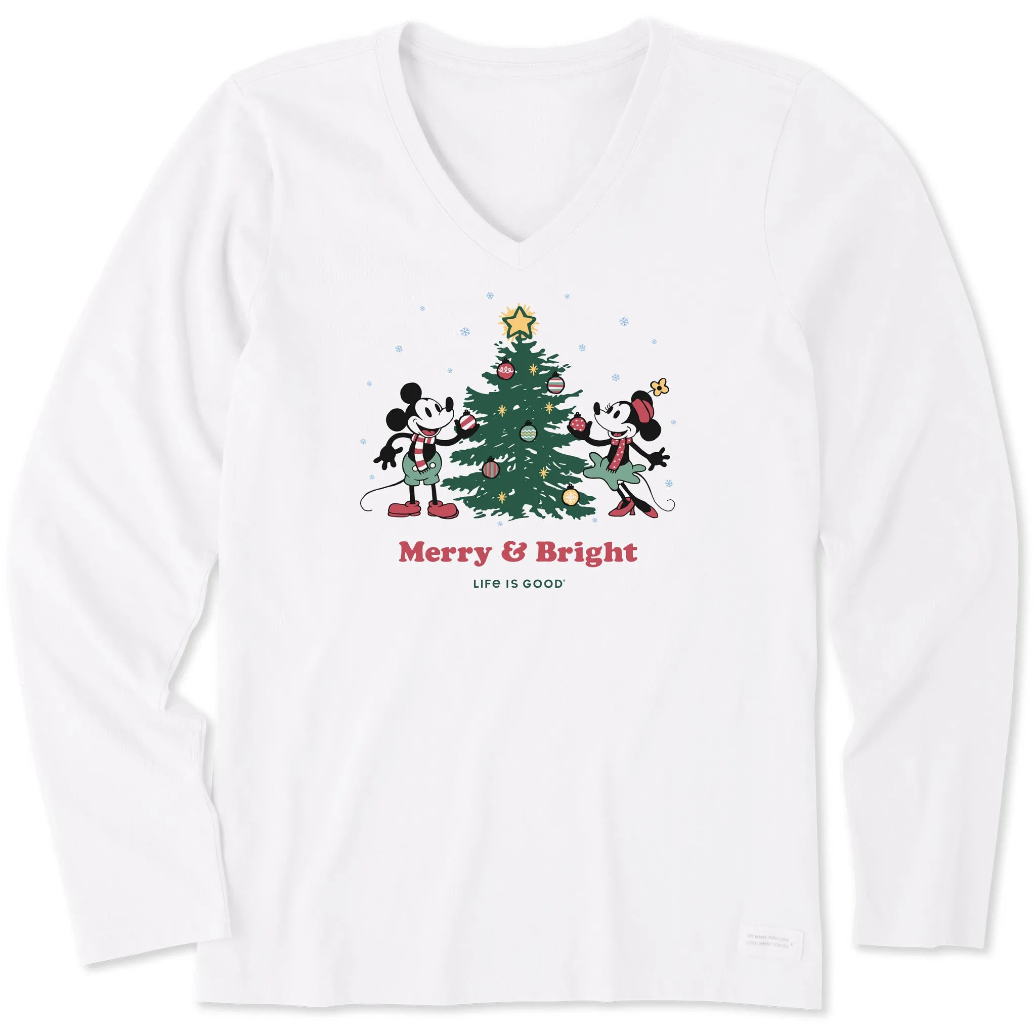 Women's Merry & Bright Willie Xmas Tree Long Sleeve Crusher Vee sold by Life is Good