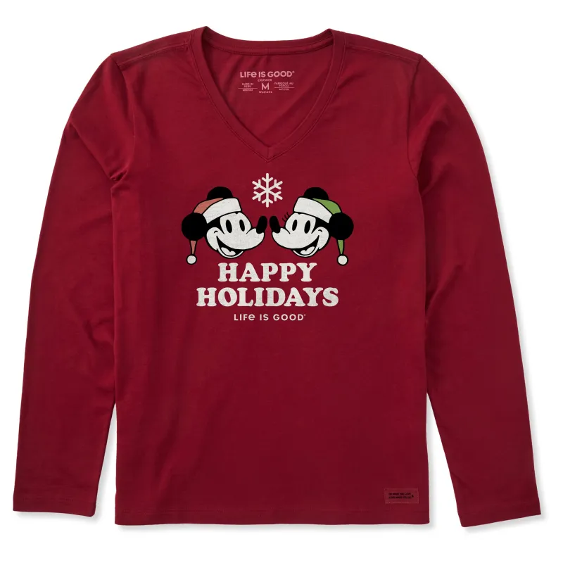 Women's Happy Holidays Willie Long Sleeve Crusher Vee made by Life is Good
