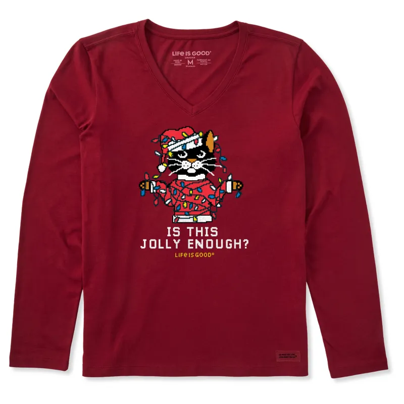 Women's Ugly Sweater Santa Cat Long Sleeve Crusher Vee made by Life is Good