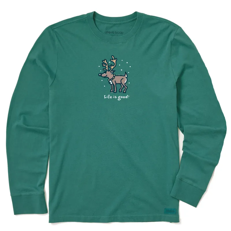 Men's Snowy Reindeer Long Sleeve Crusher Tee sold by Life is Good