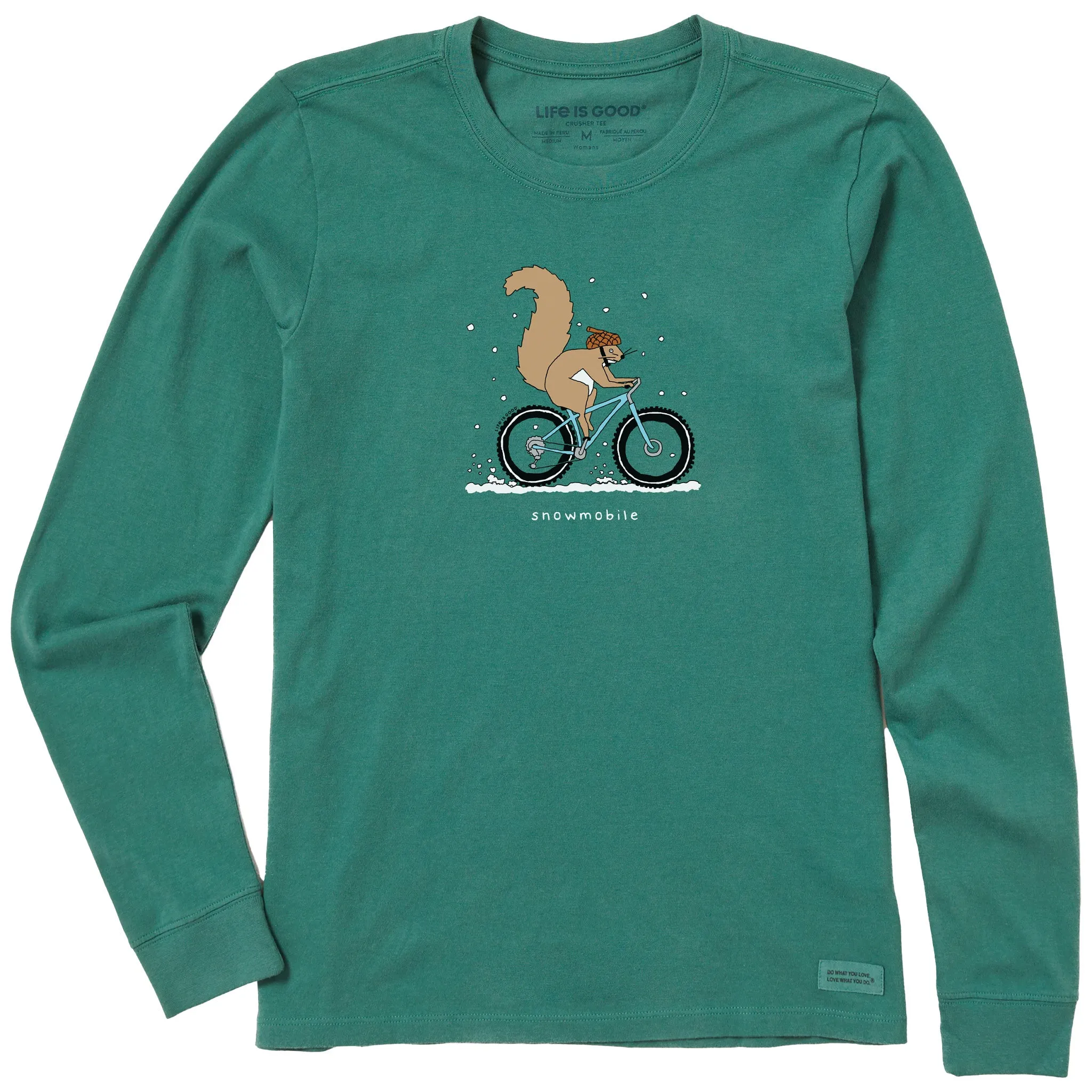 Women's Fat Tire Squirrel Snowmobile Long Sleeve Crusher Tee sold by Life is Good
