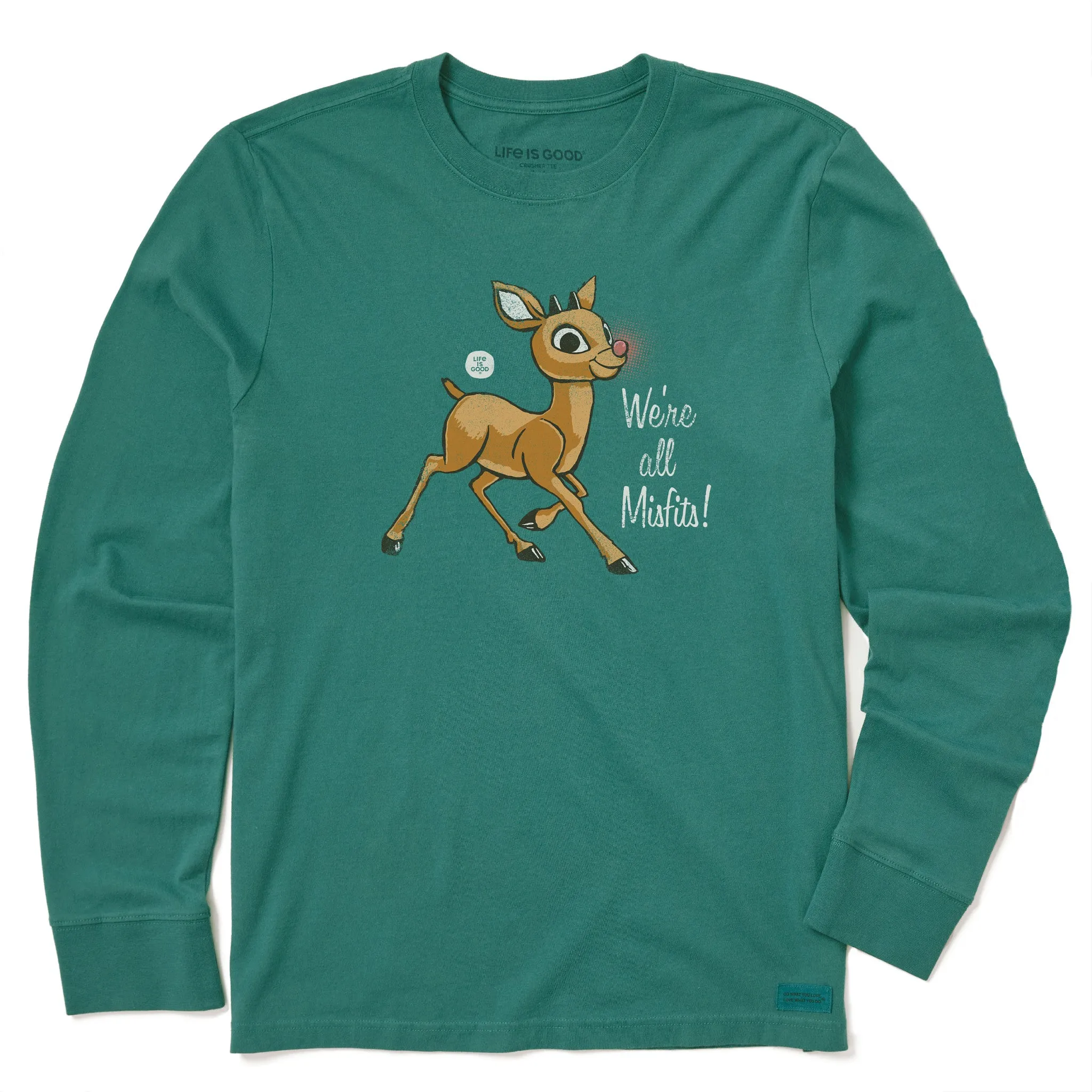 Men's Rudolph We're All Misfits! Long Sleeve Crusher Tee sold by Life is Good