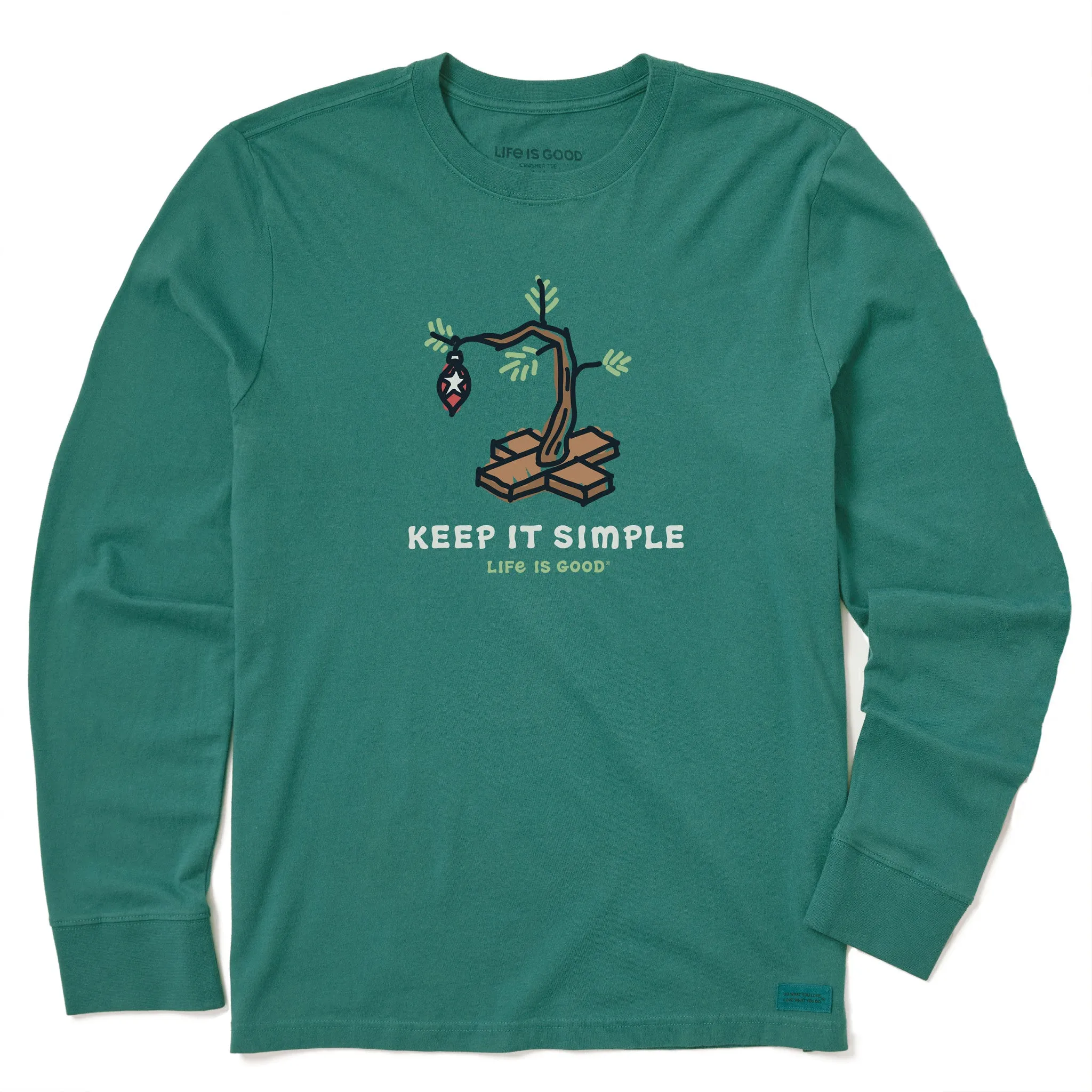 Men's Keep it Simple Christmas Tree Long Sleeve Crusher Tee sold by Life is Good