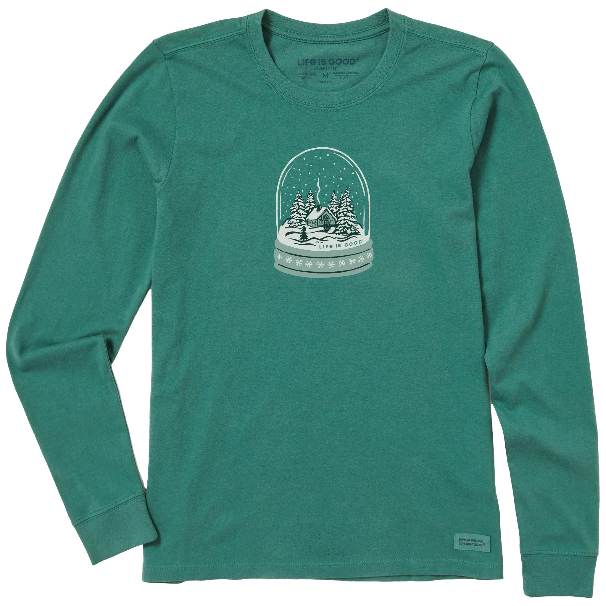 Women's Cottage in the Snowglobe Long Sleeve Crusher Tee sold by Life is Good