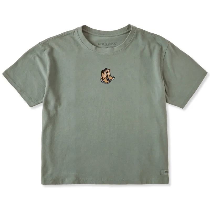 Women's Embroidered Cowboy Boots Short Sleeve Crusher Boxy Tee made by Life is Good