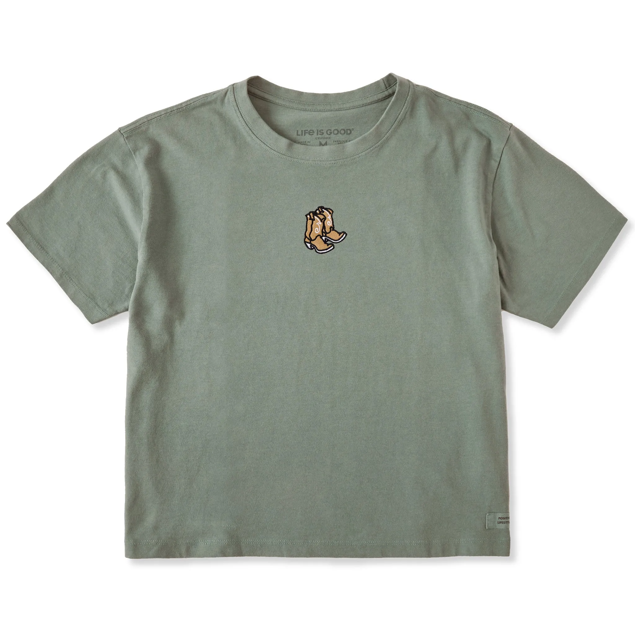 Women's Embroidered Cowboy Boots Short Sleeve Crusher Boxy Tee sold by Life is Good