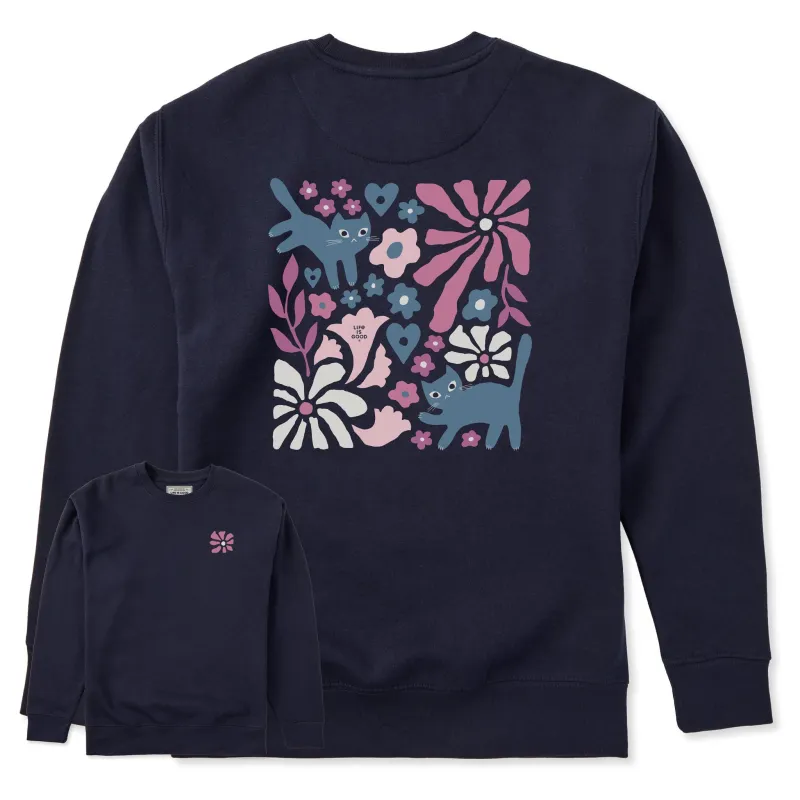 Adult Unisex Cats in Flower Field Every Wear Crew Sweatshirt sold by Life is Good