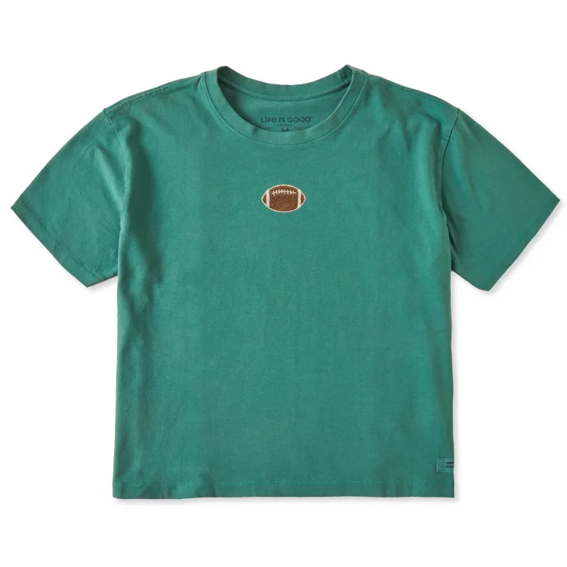 Women's Football Embroidery Short Sleeve Crusher Boxy Tee sold by Life is Good