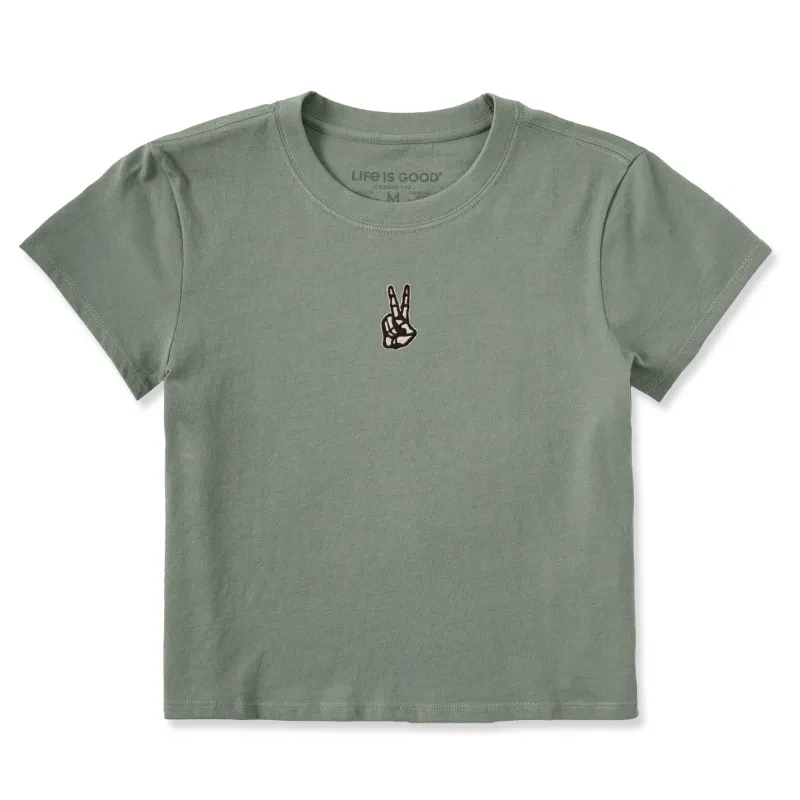 Women's Embroidered Skeleton Peace Hand Crusher-LITE Shrunken Tee sold by Life is Good