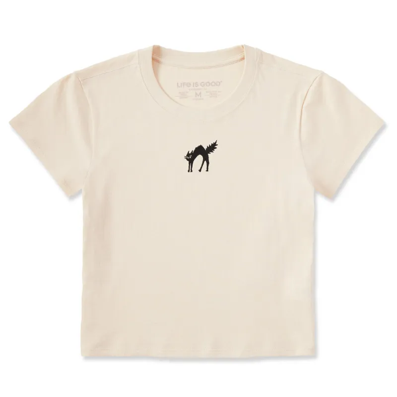 Women's Embroidered Scaredy Black Cat Crusher-LITE Shrunken Tee made by Life is Good