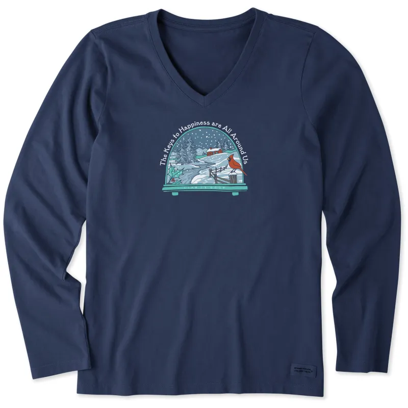 Women's The Keys to Winter Happiness Long Sleeve Crusher Vee sold by Life is Good