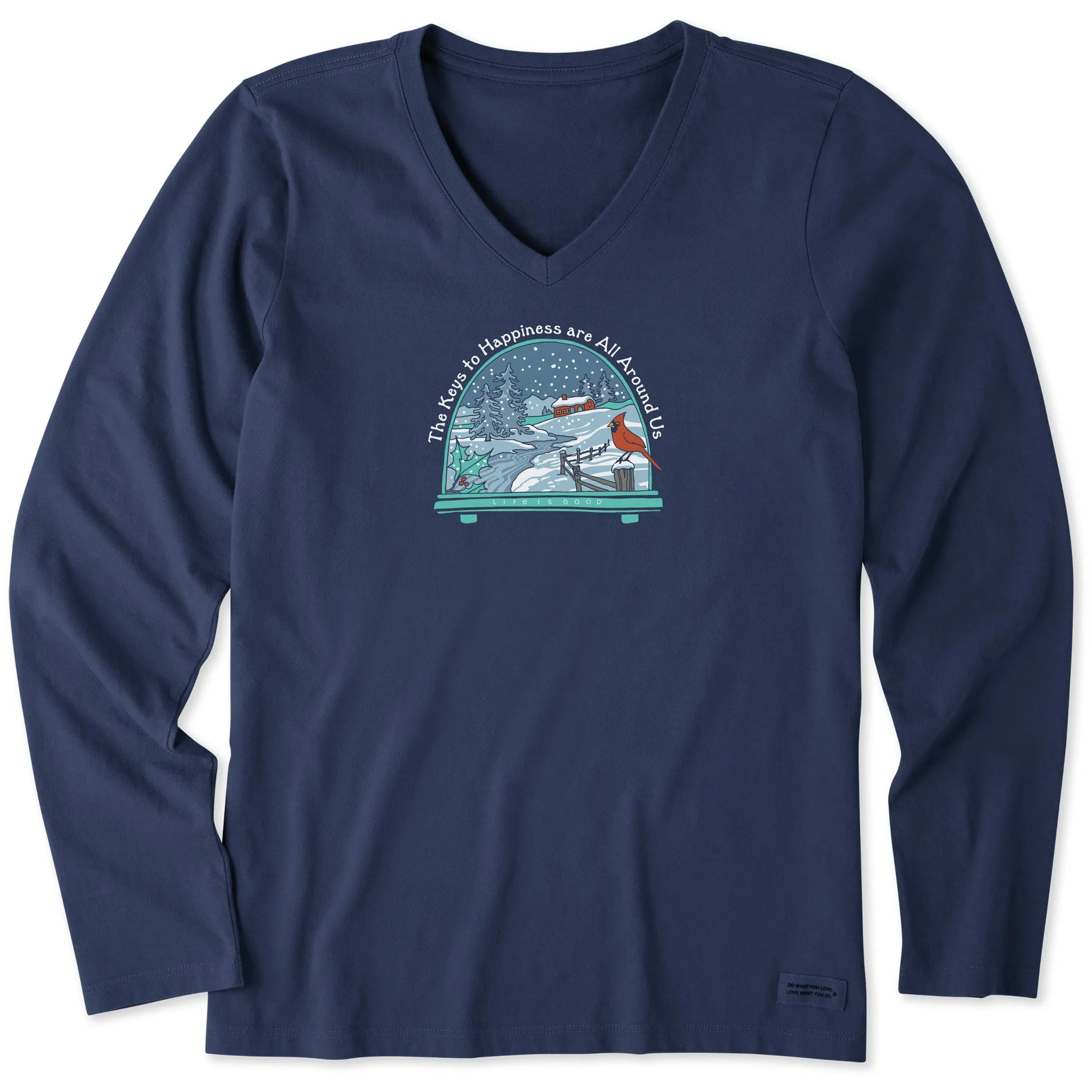 Women's The Keys to Winter Happiness Long Sleeve Crusher Vee sold by Life is Good