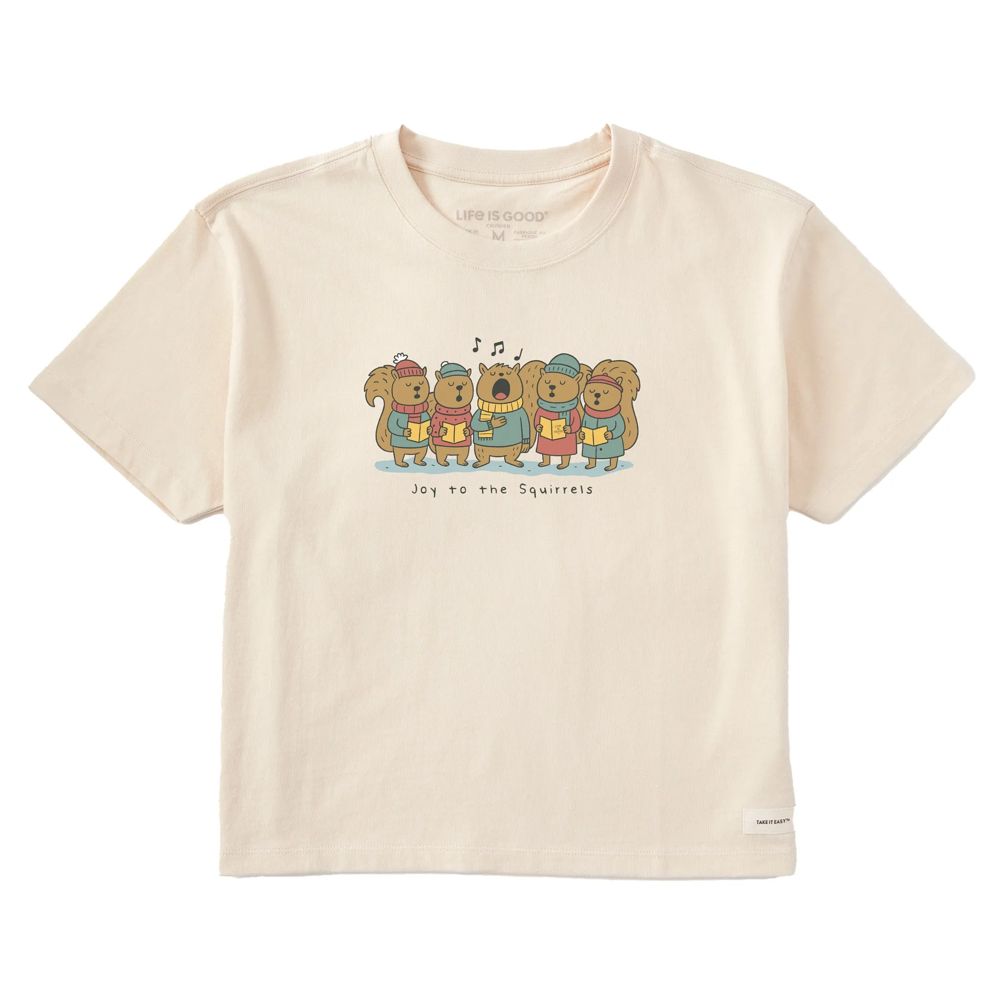 Women's Joy to the Squirrels Carols Short Sleeve Crusher Boxy Tee sold by Life is Good