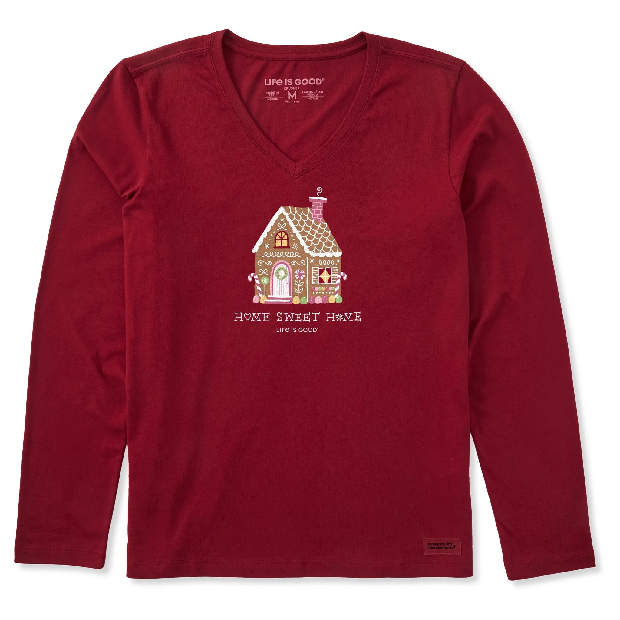 Women's Home Sweet Home Gingerbread Long Sleeve Crusher Vee sold by Life is Good