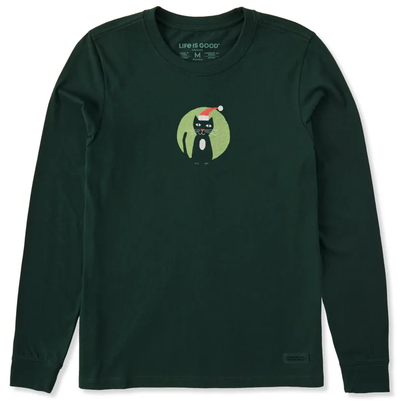 Women's Little Santa Cat Long Sleeve Crusher Tee sold by Life is Good