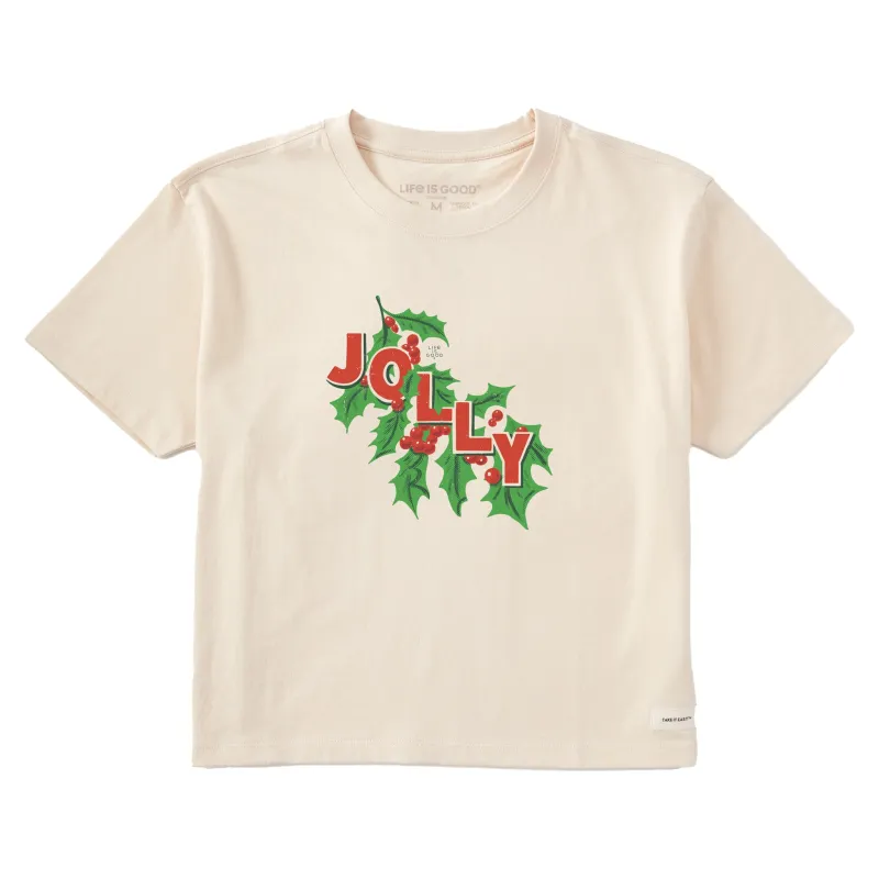 Women's Jolly Holly Short Sleeve Crusher Boxy Tee sold by Life is Good